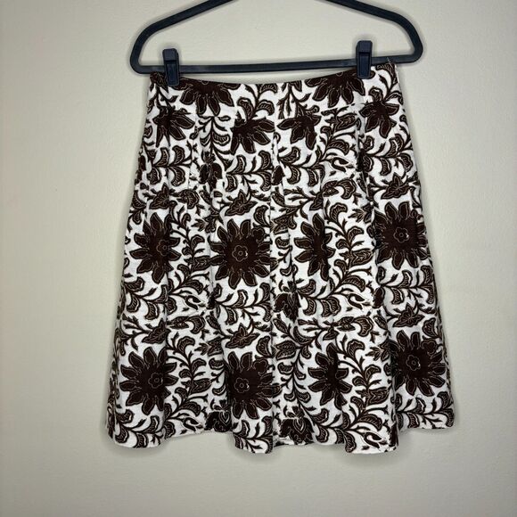 Talbots Womens Linen Blend Pleated Floral Print Skirt White Brown Print Size 6 - Picture 1 of 6